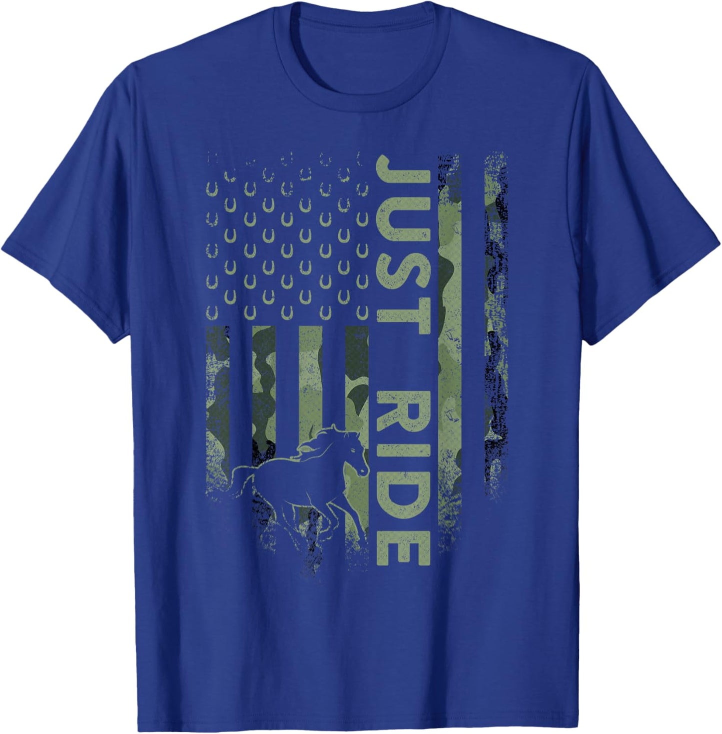 Vintage USA Camouflage Just Ride Horse, Horseback Riding T-Shirt - T-Shirt | Royal