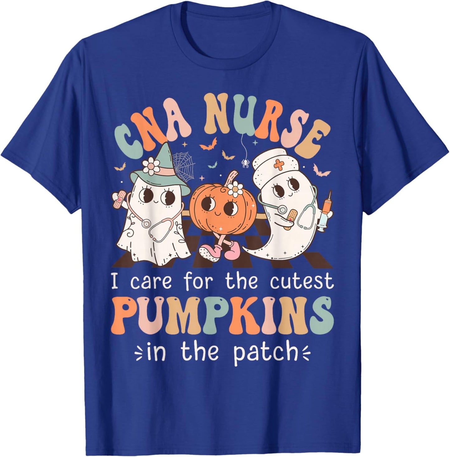 Groovy CNA Boo Crew Funny Nursing Assistant Halloween T-Shirt - T-Shirt | Royal