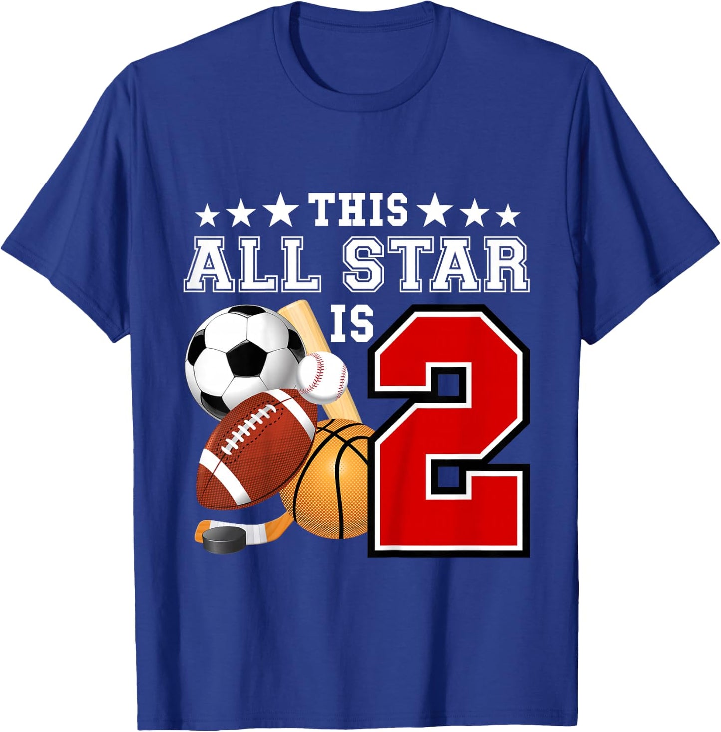 2 Year Old Sports Star Birthday Party All Sport 2nd Gift T-Shirt - T-Shirt | Royal