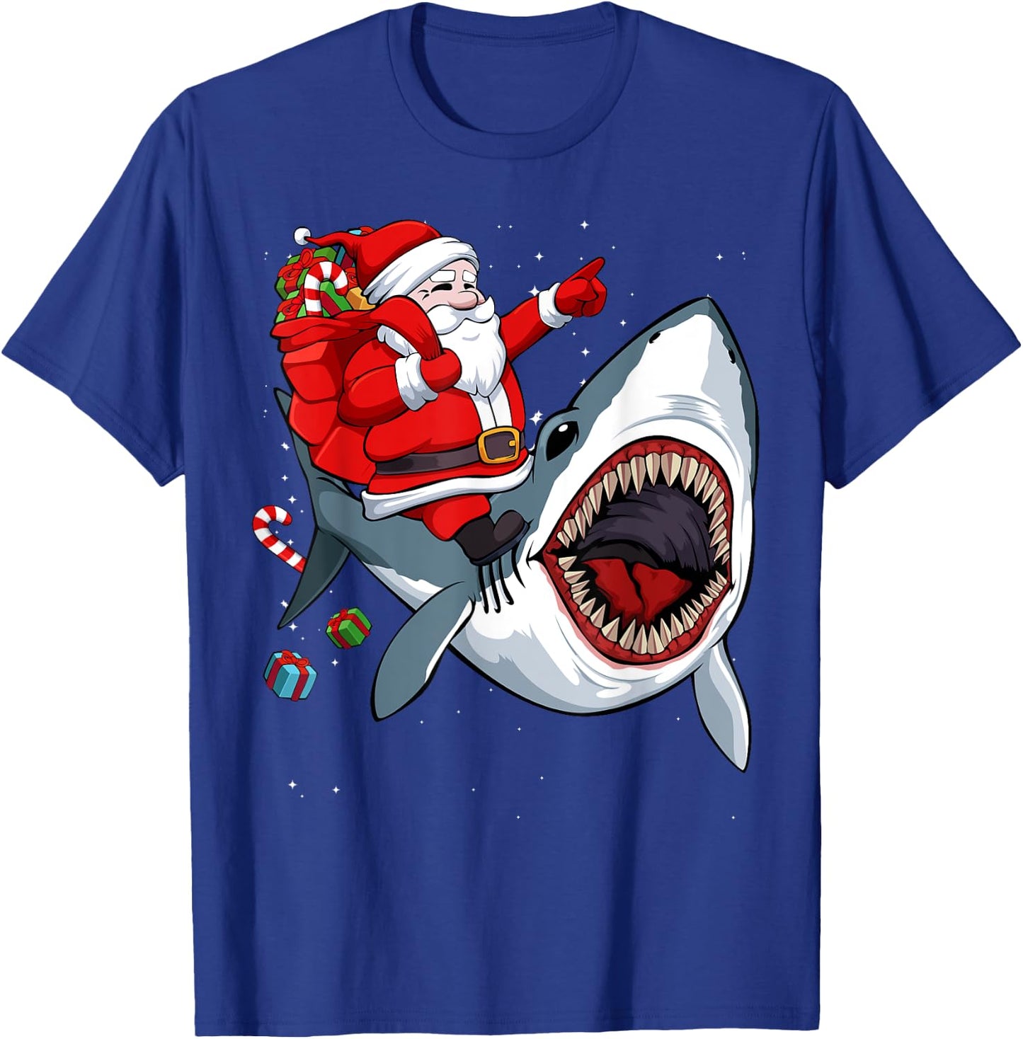 Santa Riding Shark Christmas Pajama Cute Ocean Animal X-Mas T-Shirt - T-Shirt | Royal