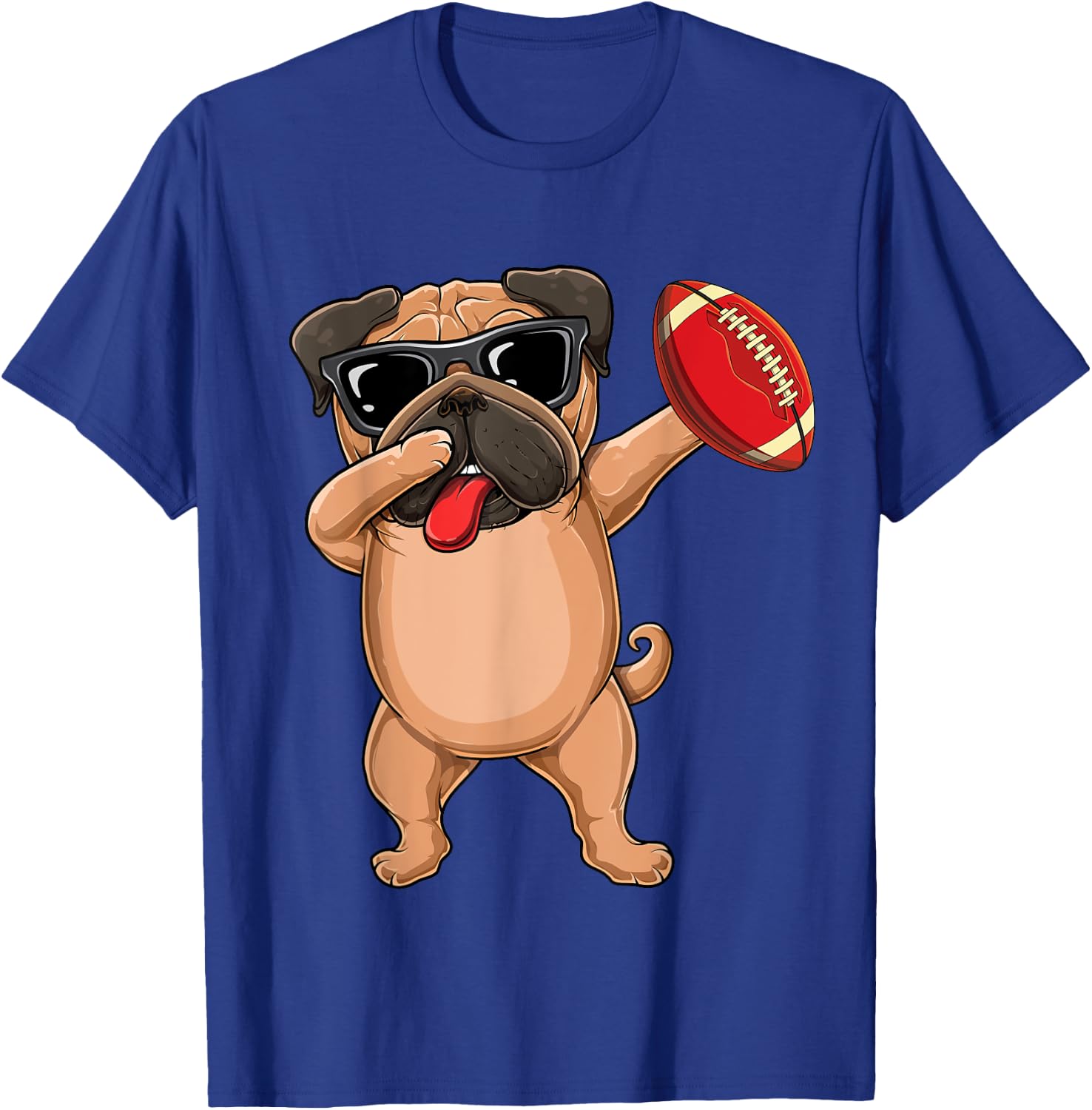 Dabbing Cute football sunglasses Pug dog- Pet lover & dab T-Shirt - T-Shirt | Royal