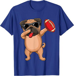Dabbing Cute football sunglasses Pug dog- Pet lover & dab T-Shirt - T-Shirt | Royal