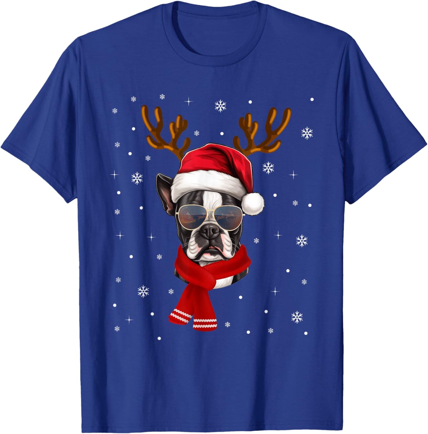 Funny Family Matching Reindeer Xmas Boston Terrier Christmas T-Shirt - T-Shirt | Royal