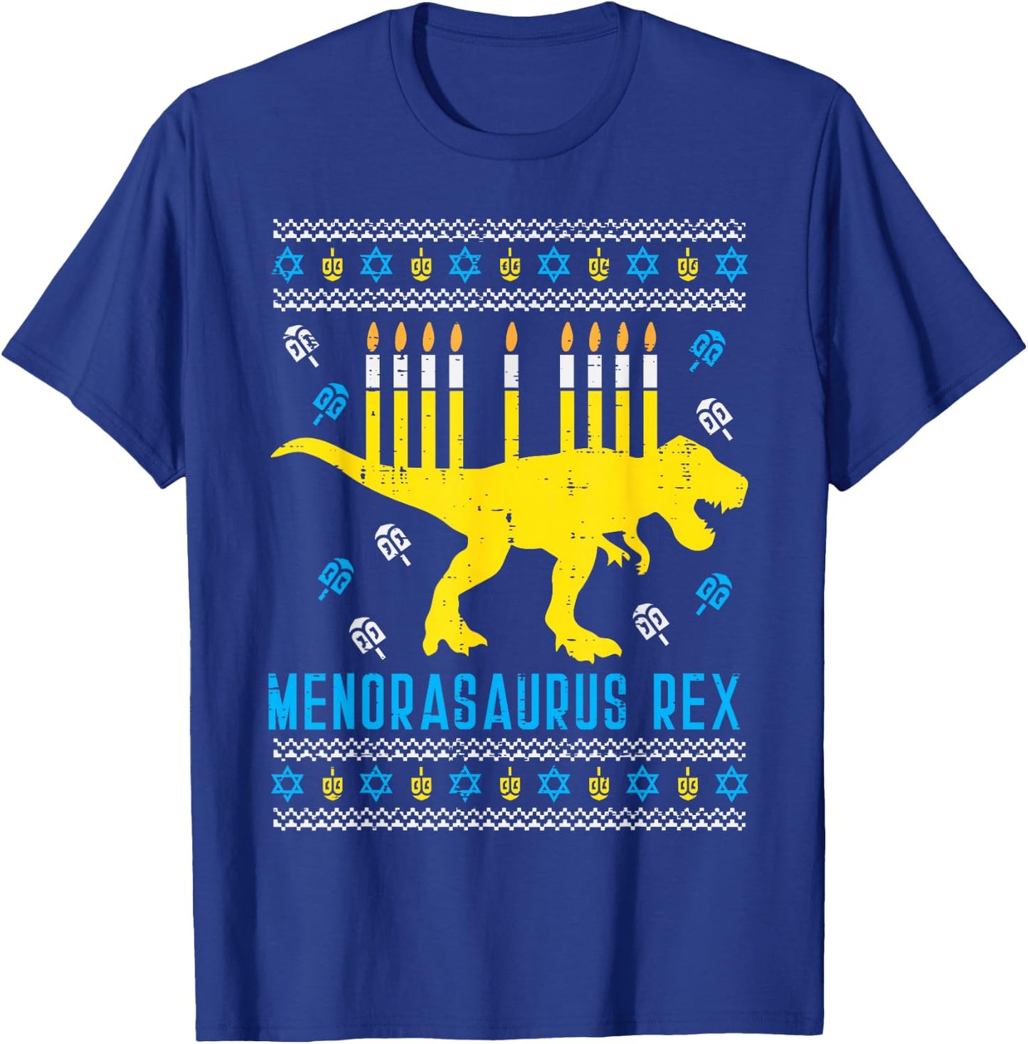 Menorasaurus Rex Trex Menorah Ugly Hanukkah Chanukkah Gift T-Shirt - T-Shirt | Royal