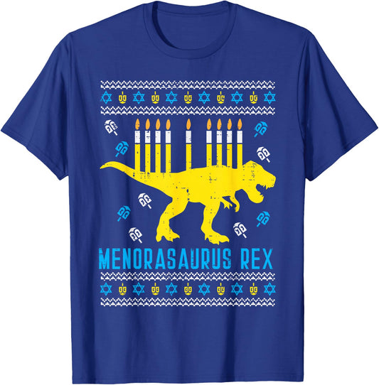Menorasaurus Rex Trex Menorah Ugly Hanukkah Chanukkah Gift T-Shirt - T-Shirt | Royal
