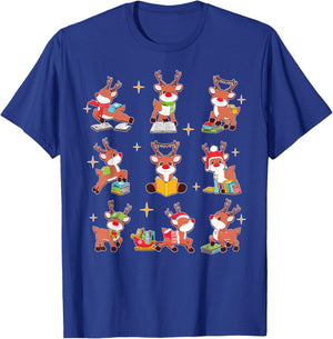 Funny Cute Reindeer Reading Teacher Christmas Book Lover T-Shirt - T-Shirt | Royal