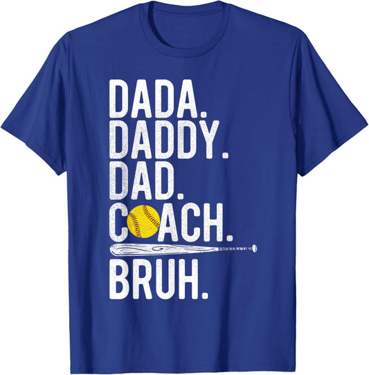 Dada Daddy Dad Bruh Vintage Softball Coach Dad Family Humor T-Shirt - T-Shirt | Royal