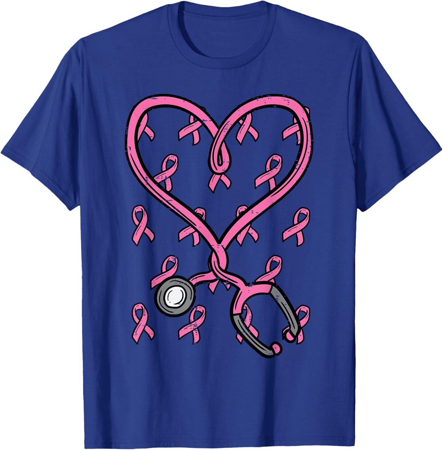 Pink Stethoscope Nurse Scrub Breast Cancer Awareness Women T-Shirt - T-Shirt | Royal