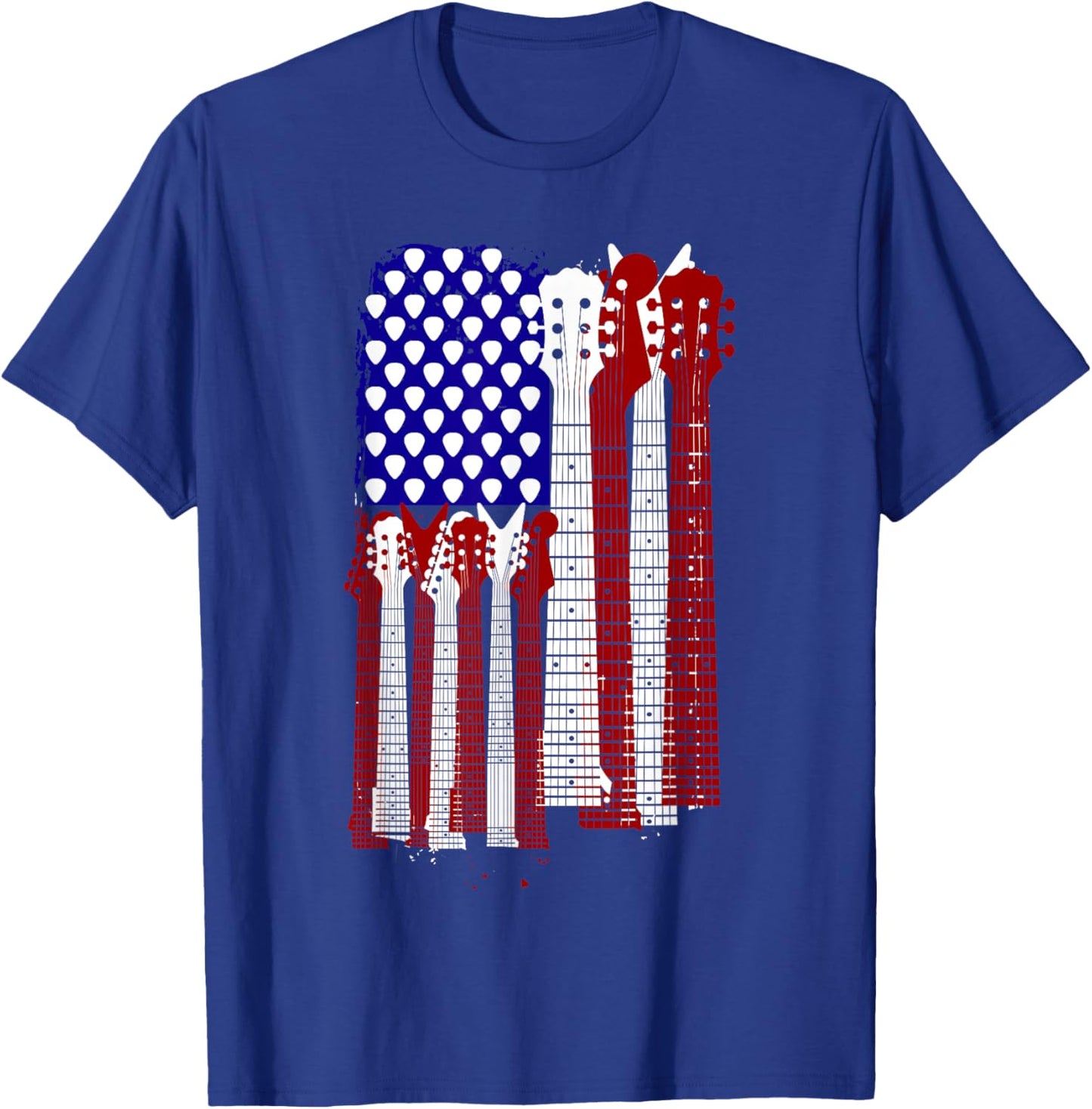 USA Flag Guitar and Plectrum Rock Concert Design | -Adults, Kids | Black, Small T-Shirt - T-Shirt | Royal