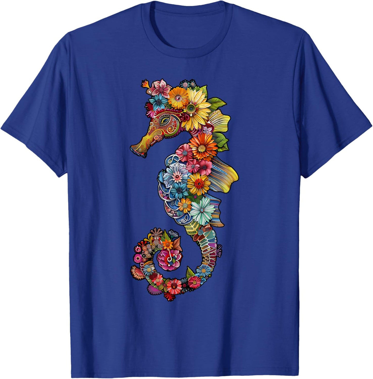 Floral Seahorse Ocean Animal Marine Beach Seahorse Flowers T-Shirt - T-Shirt | Royal