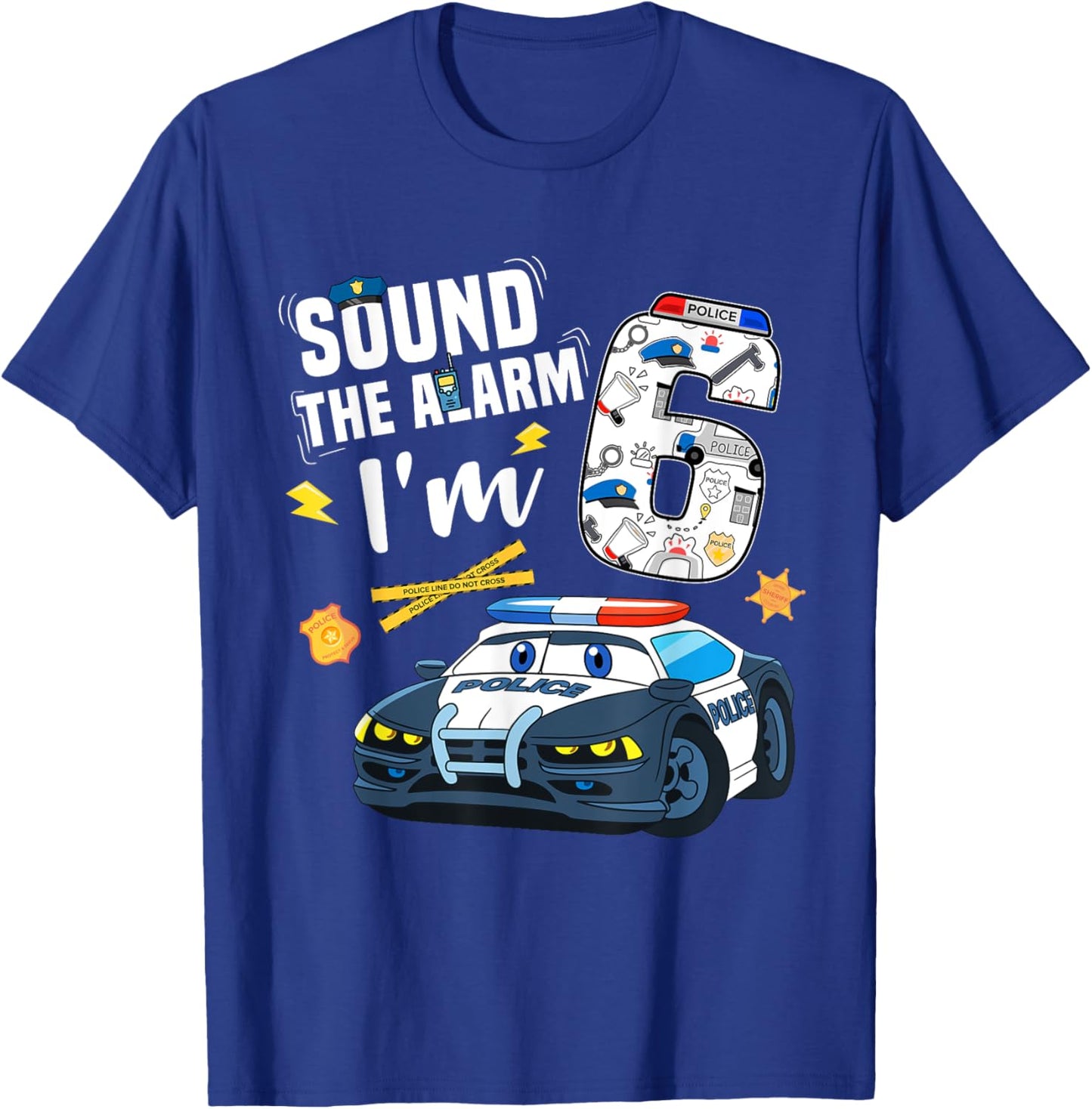 6th B-Day Police Car Police Boy Officer Birthday 6 Year Old T-Shirt - T-Shirt | Royal