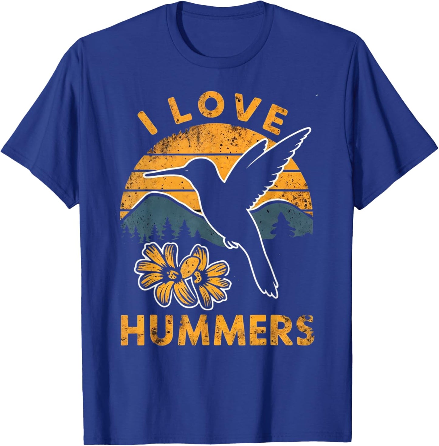I Love Hummers Hummingbird Vintage Sunset T-Shirt - T-Shirt | Royal