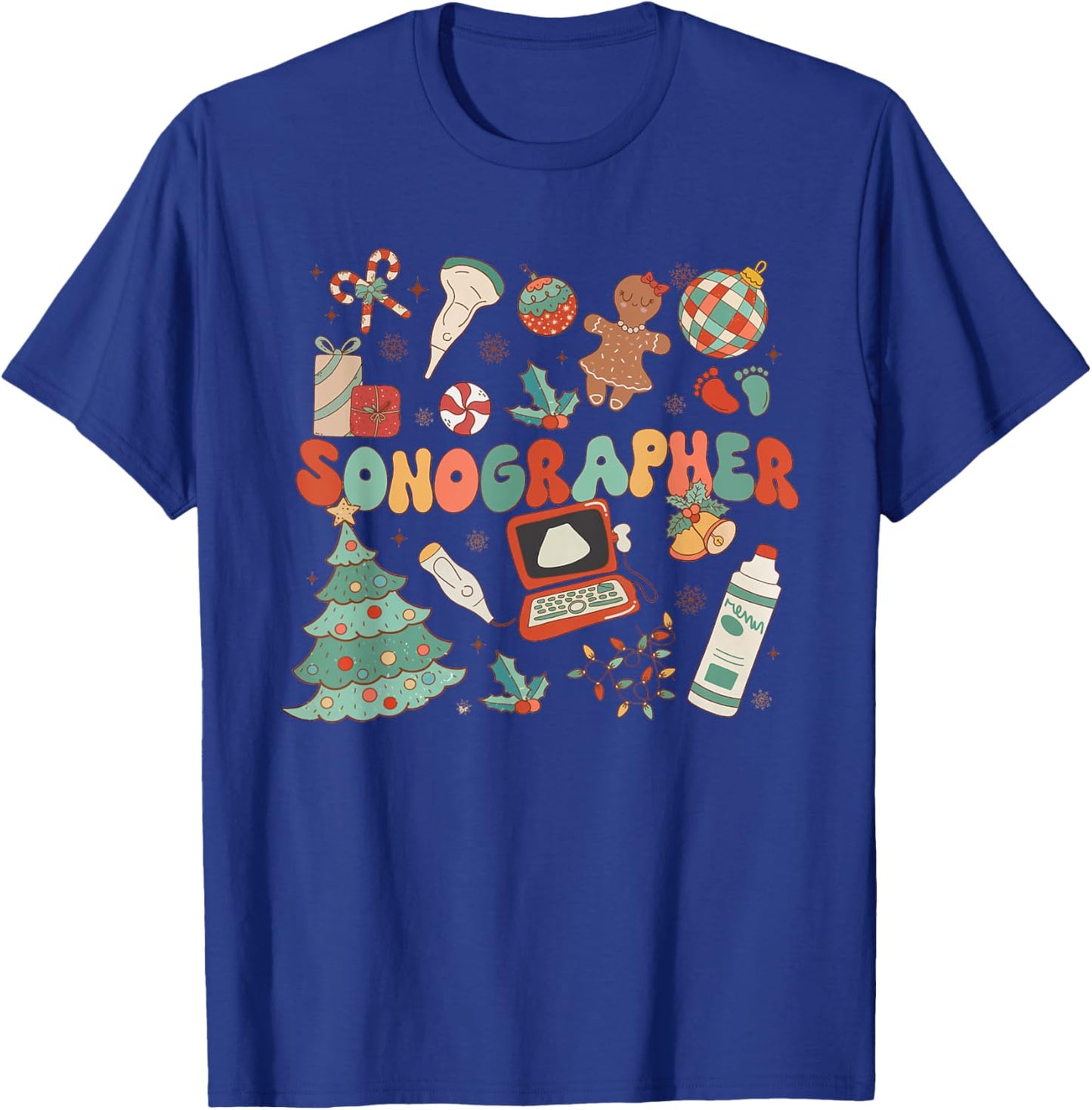 Groovy Retro Sonographer Christmas Ultrasound Tech Cardiac T-Shirt - T-Shirt | Royal