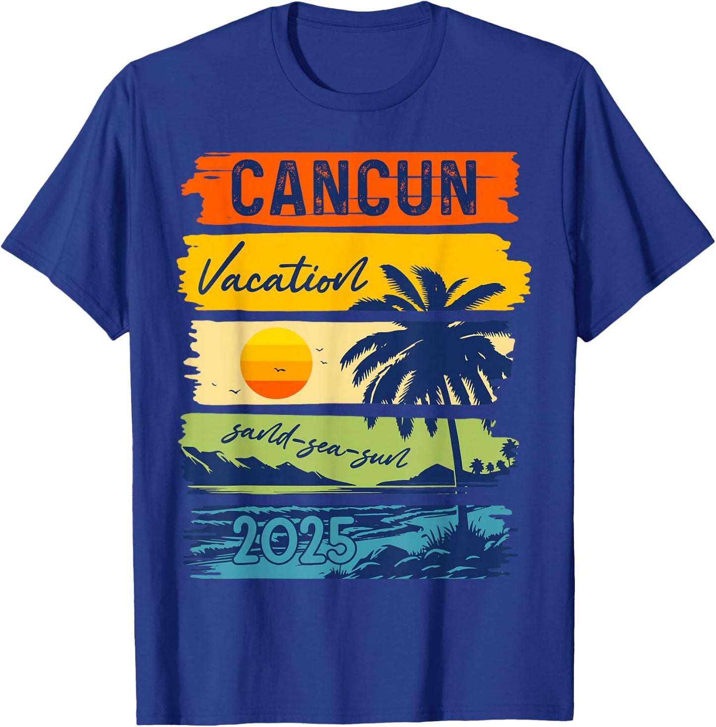 Cancun Vacation Sand Sea Sun Mexico Trip 2025 Retro Summer T-Shirt - T-Shirt | Royal