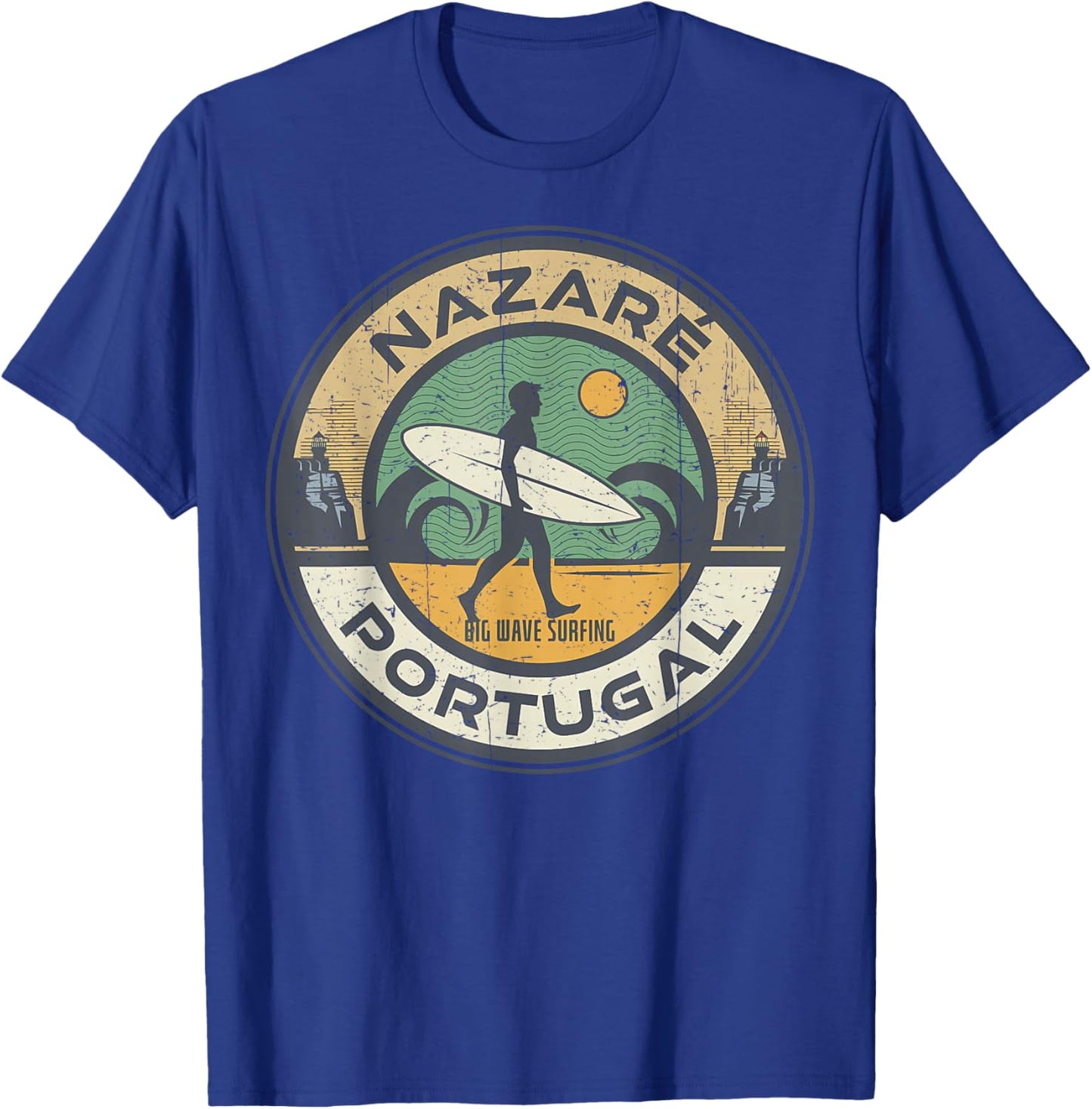 Vintage Nazare Portugal Beach Vintage Retro Surfing T-Shirt - T-Shirt | Royal