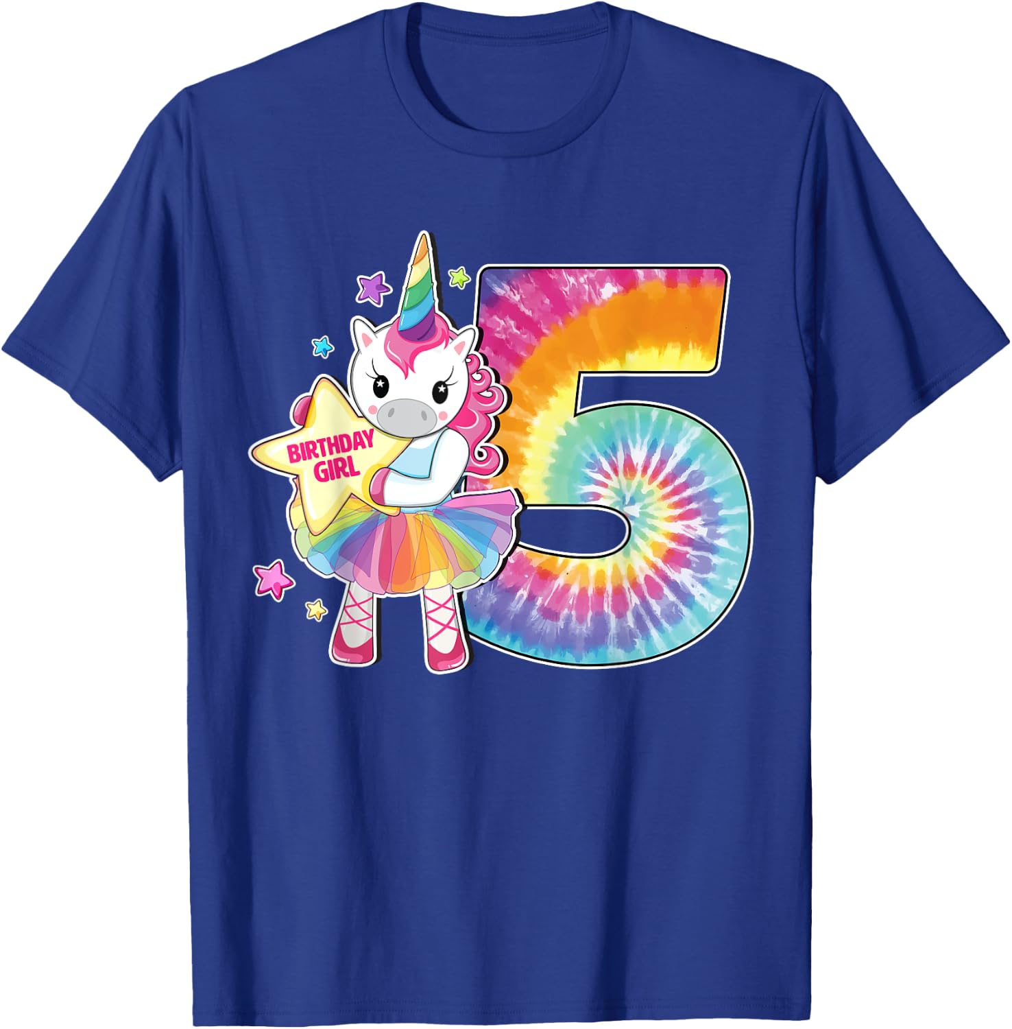 5th Birthday Unicorn Shirt Gift Girls Age 5 Tie Dye T-Shirt - T-Shirt | Royal