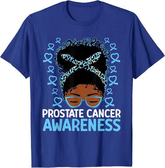 Prostate Cancer Awareness African American Messy Bun T-Shirt - T-Shirt | Royal