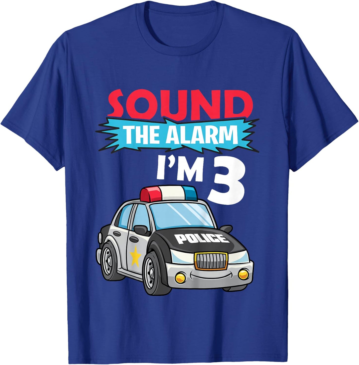 Kids Birthday Boy Shirt 3 Years Old Police Car Policeman Cop T-Shirt - T-Shirt | Royal