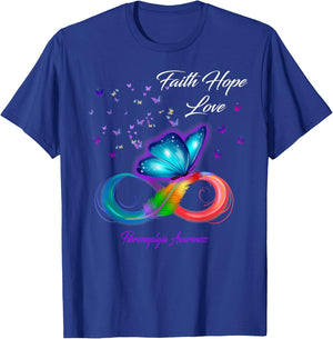 Butterfly Faith Hope Love Fibromyalgia Awareness T-Shirt - T-Shirt | Royal