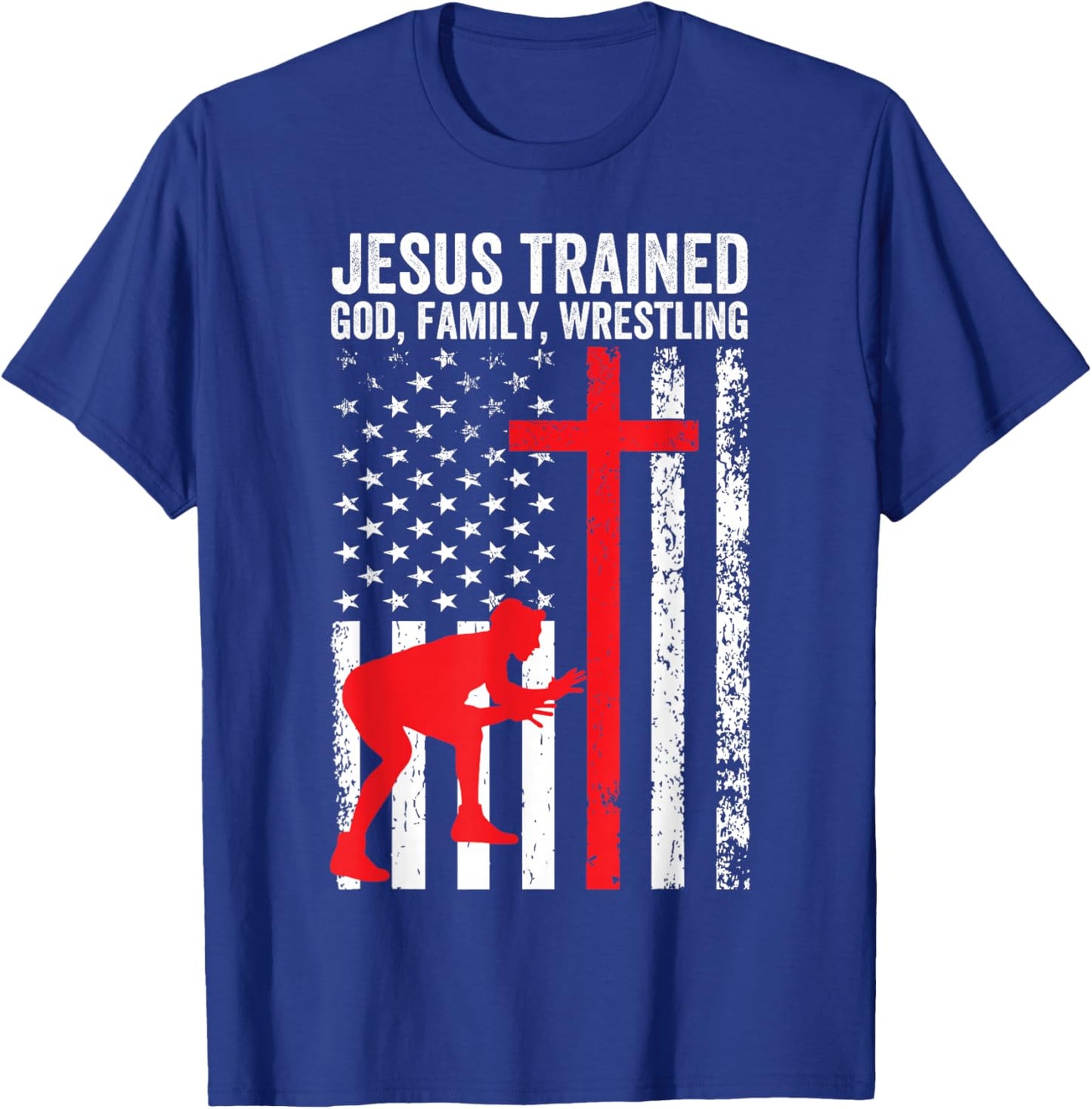 Jesus Trained, Christian Wrestler, Wrestling T-Shirt - T-Shirt | Royal