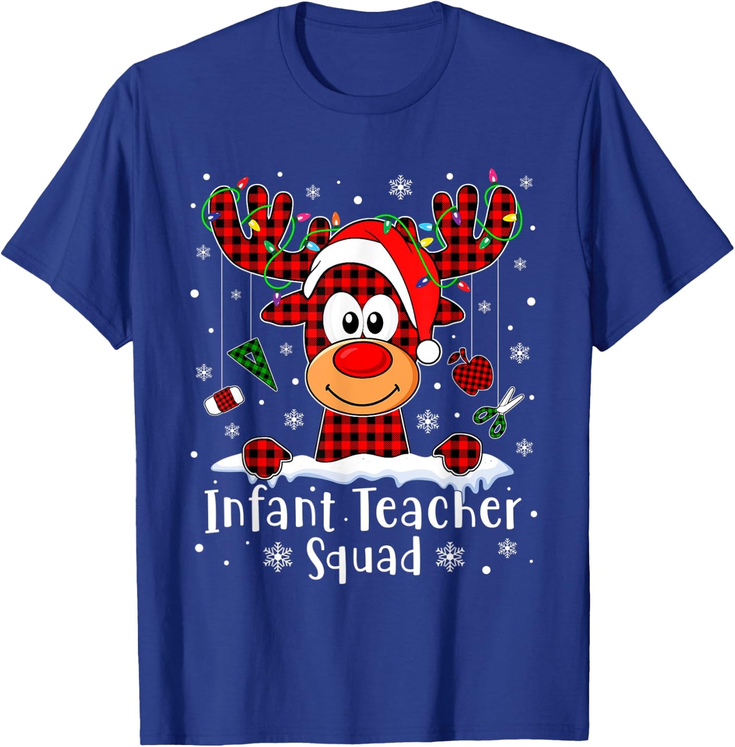 Infant Teacher Squad Reindeer Xmas Buffalo Plaid Christmas Men Women T-Shirt - T-Shirt | Royal
