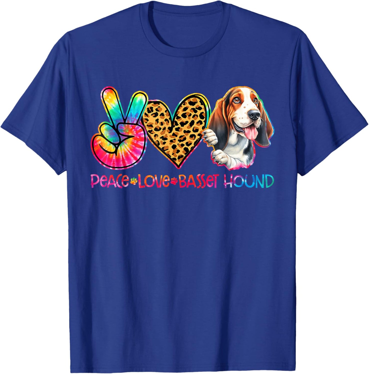 Peace Love Basset Hound Tie Dye Dog Lover Women Kids T-Shirt - T-Shirt | Royal