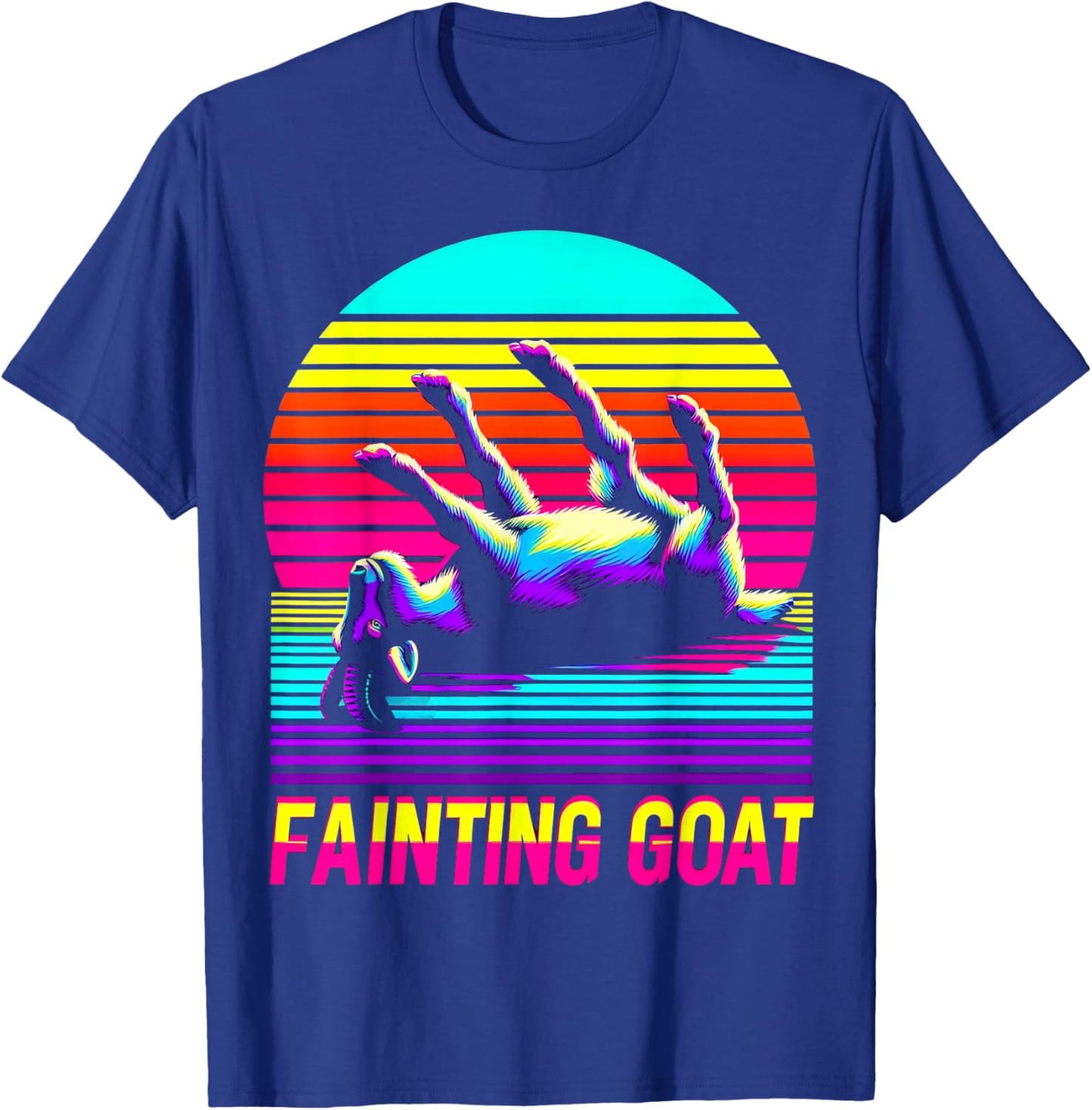 Retro Sunset Fainting Goat - Funny Animal Vaporwave T-Shirt - T-Shirt | Royal
