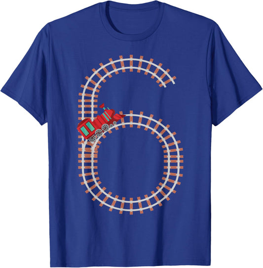 6th Birthday Train Railroad Themed Fun 6 Years Old Boy Train T-Shirt - T-Shirt | Royal