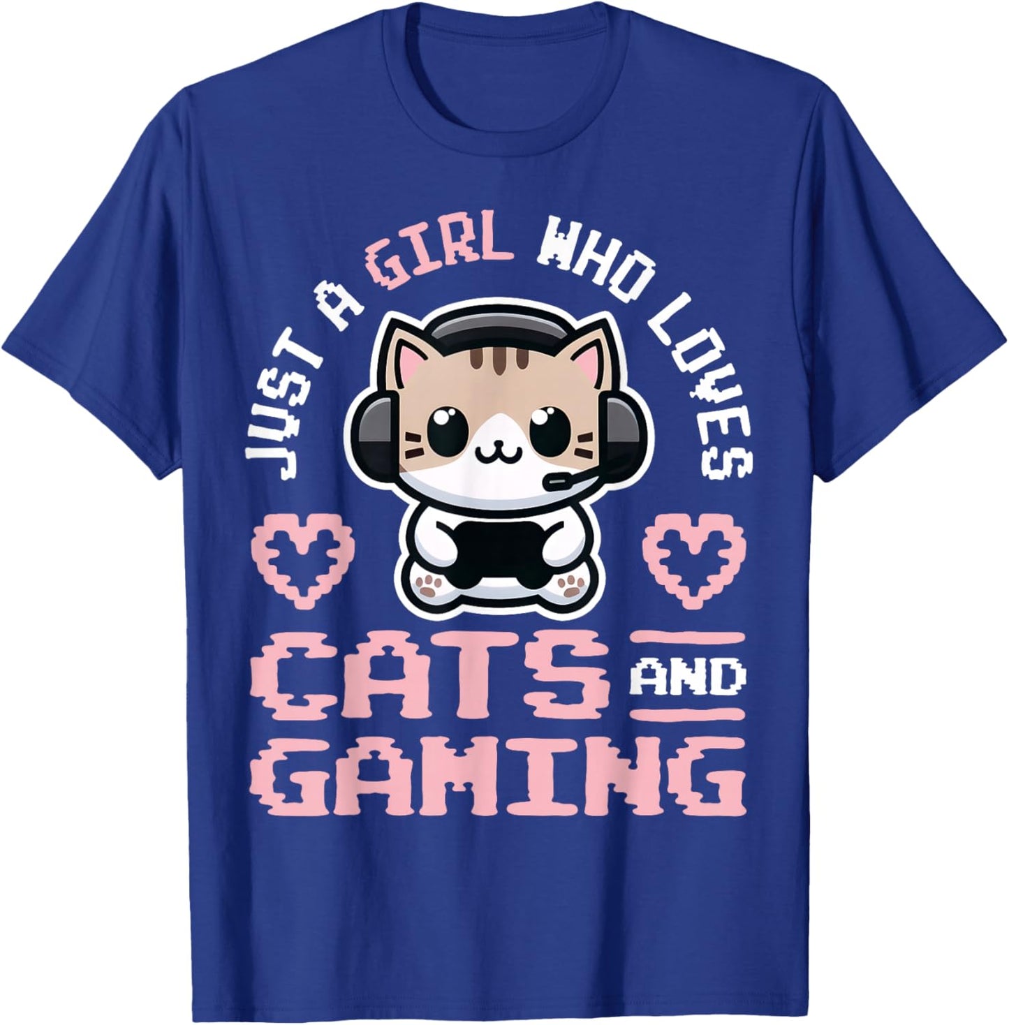Girl Gaming and Cats Female Gamer T-Shirt - T-Shirt | Royal