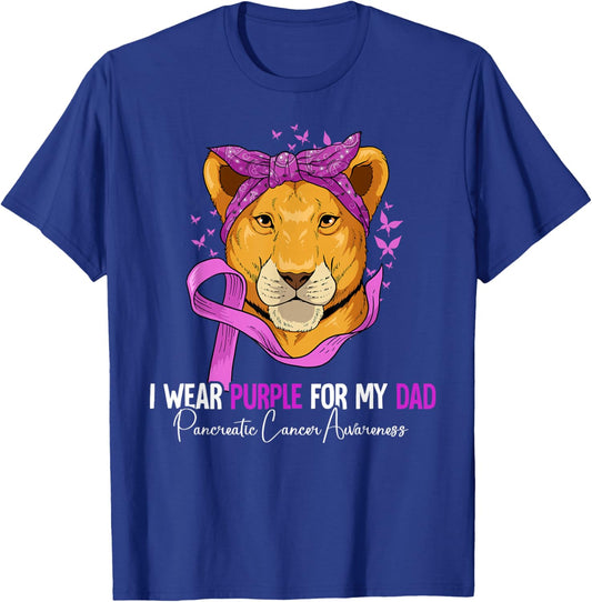 I Wear Purple For My Dad Pancreatic Cancer Awareness T-Shirt - T-Shirt | Royal