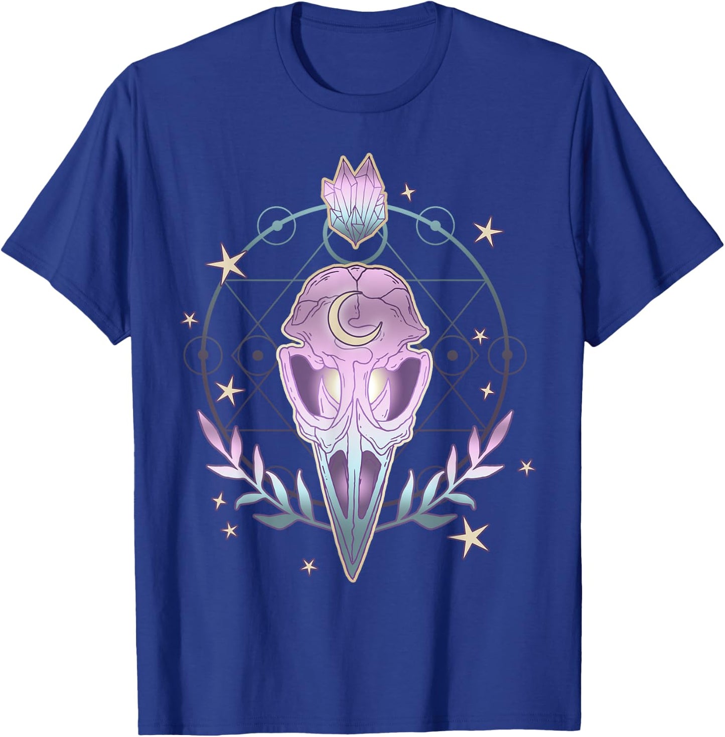 Pastel Goth Creepy Bird Skull - Moon Crystals Aesthetic Gift T-Shirt - T-Shirt | Royal