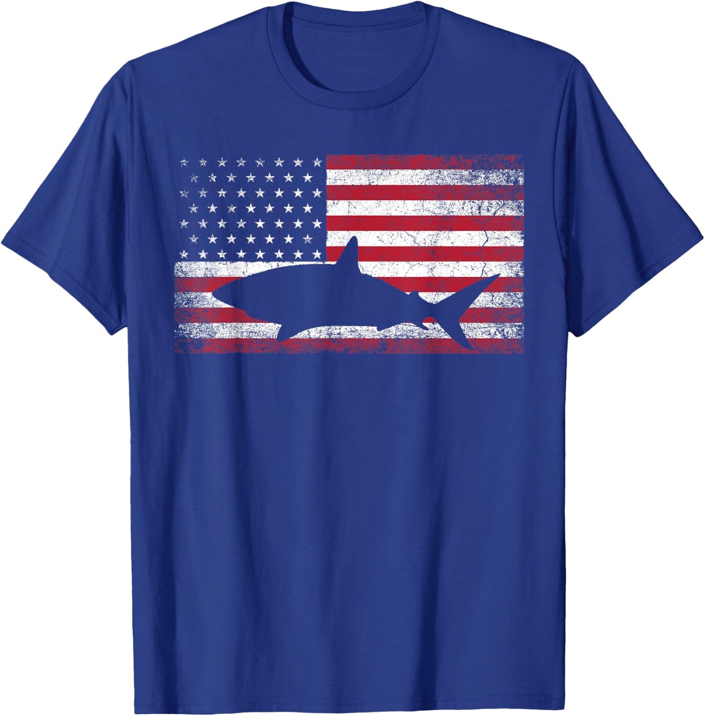 Vintage Shark Lover Fishing Diving July 4th American Flag T-Shirt - T-Shirt | Royal