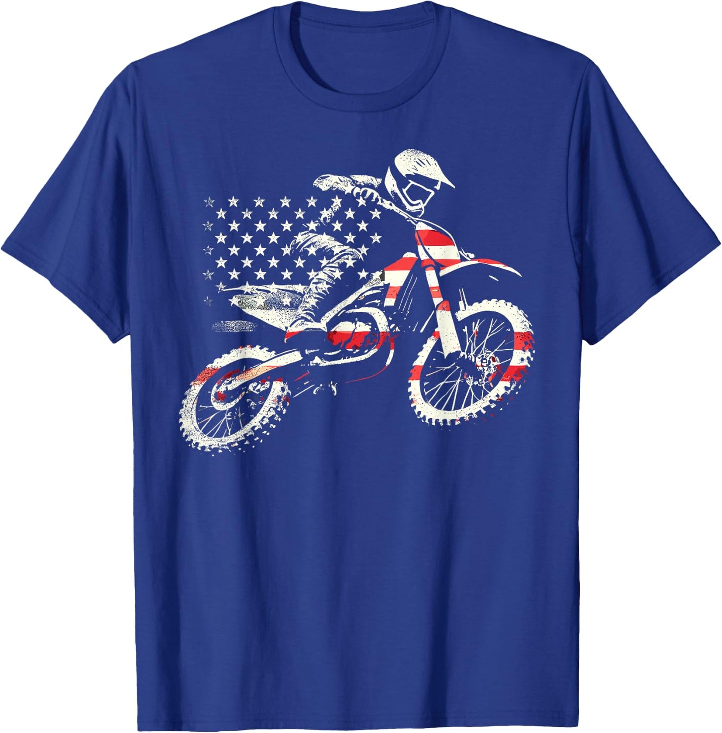 Dirt Bike Retro American Flag Motocross Enduro T-Shirt - T-Shirt | Royal