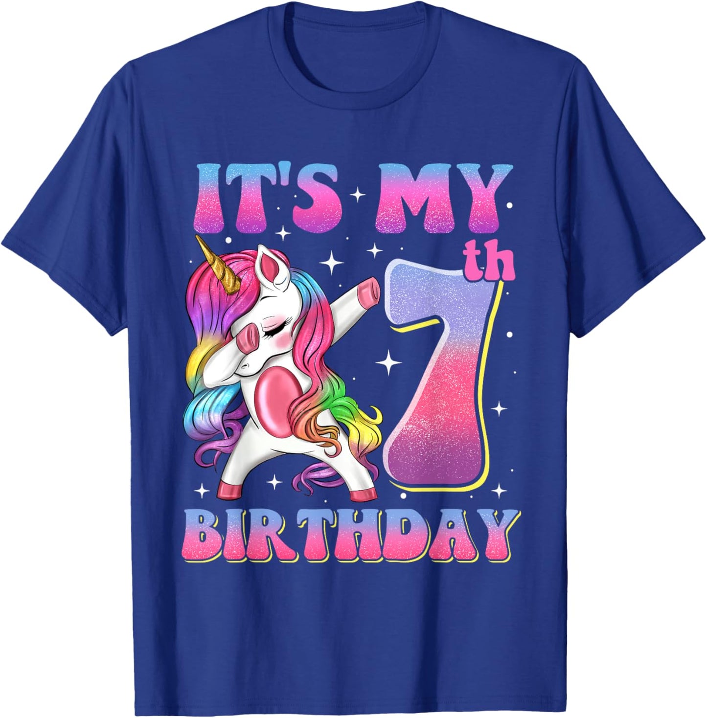 It's My 7th Birthday Dabbing Unicorn 7 Year Old Girls Kids T-Shirt - T-Shirt | Royal