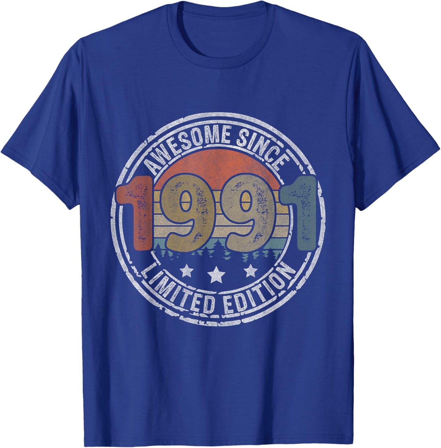 Born in 1991 Shirt Retro Vintage Awesome Since 1991 Birthday T-Shirt - T-Shirt | Royal