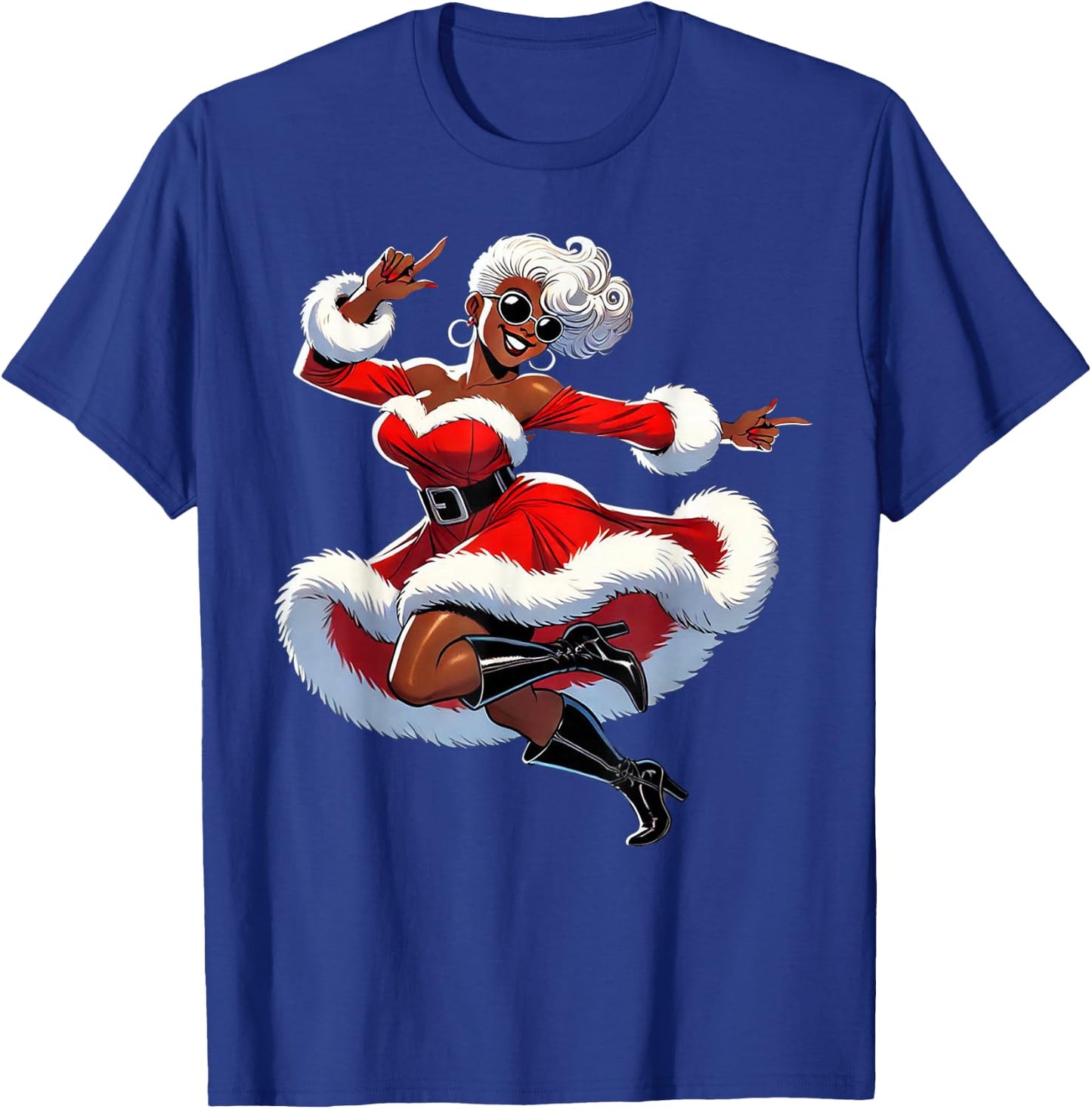 African Santa Wife Dancing African American Christmas T-Shirt - T-Shirt | Royal