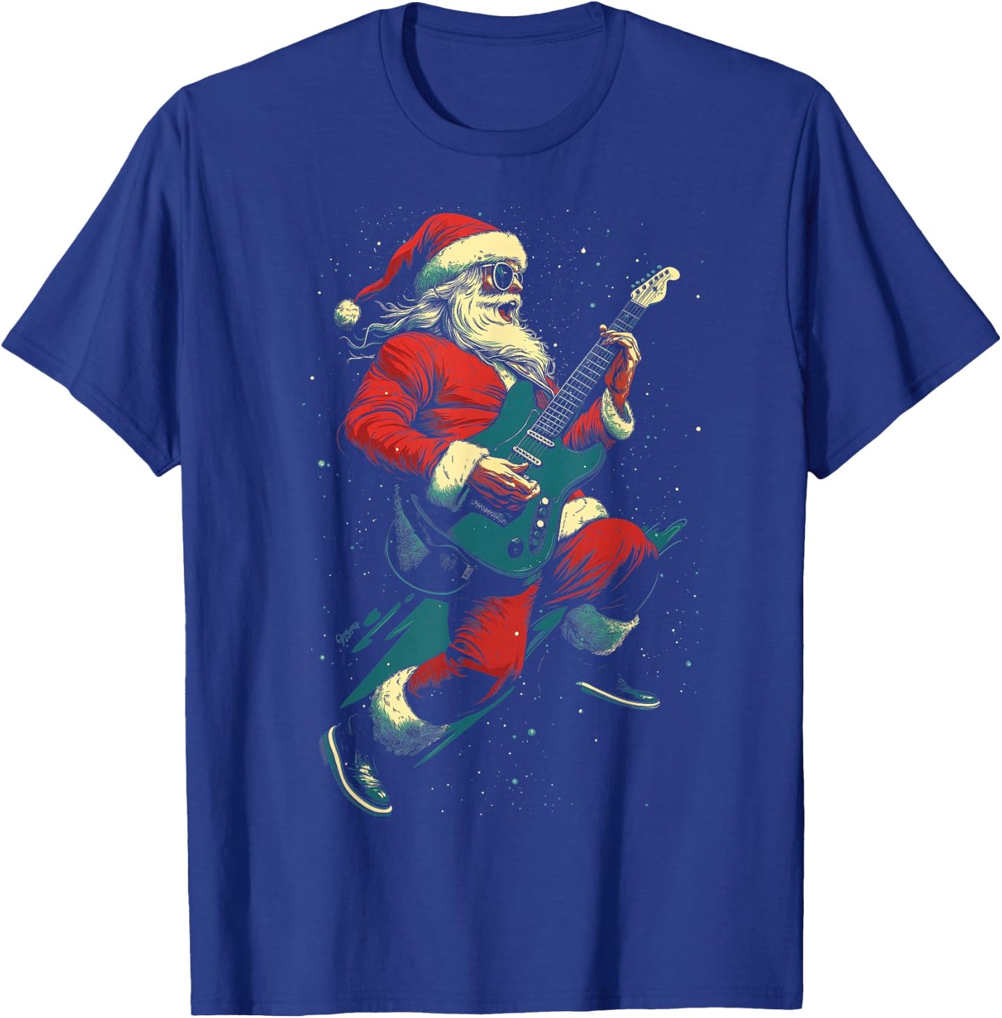 Rocking Christmas Santa Rock and Roll Guitar Lover T-Shirt - T-Shirt | Royal