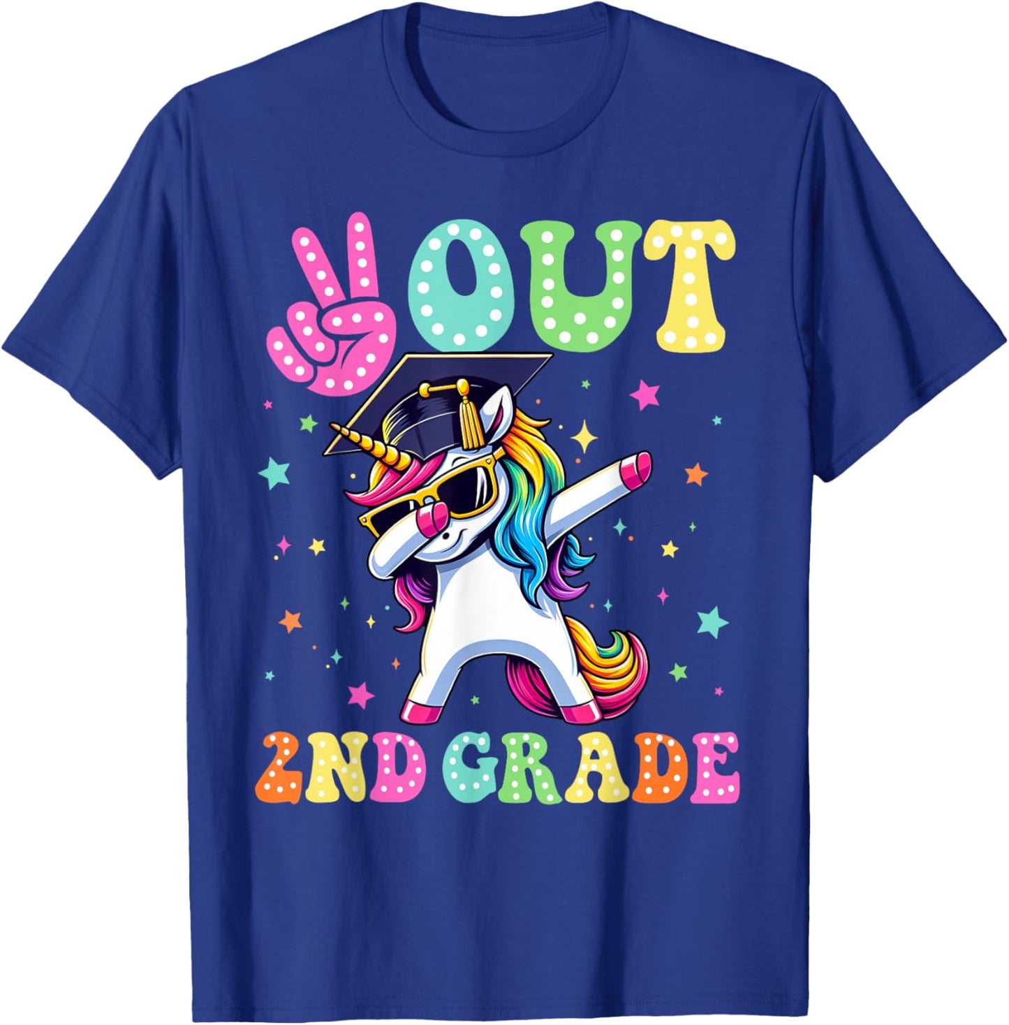 Unicorn Peace Out 2nd Grade Graduate Last Day Of School Kids T-Shirt - T-Shirt | Royal