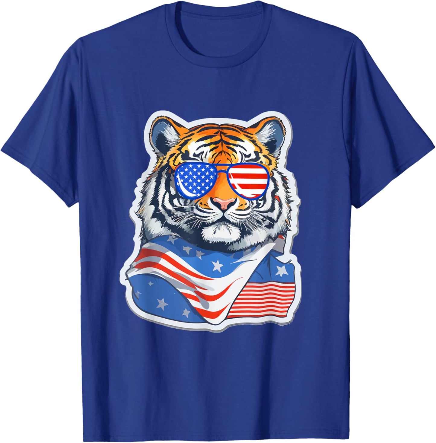 Patriotic Tiger 4th of July Sunglasses American Tiger Funny T-Shirt - T-Shirt | Royal