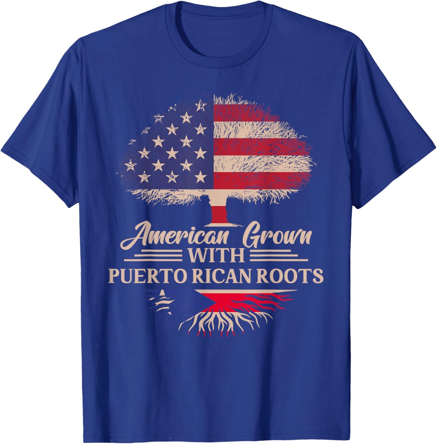 American Grown With Puerto Rican Roots Half American Flag T-Shirt - T-Shirt | Royal