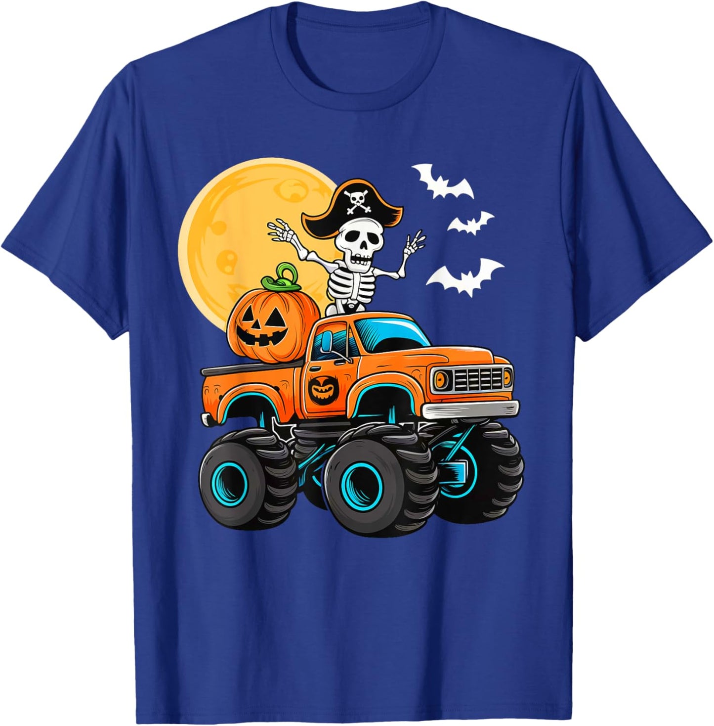 Funny Boys Halloween Monster Truck Skeleton Pirate Toddler T-Shirt - T-Shirt | Royal