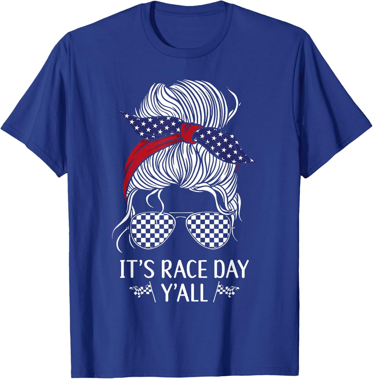Drag Racing Race Car Girl Sunglasses Flag It's Race Day T-Shirt - T-Shirt | Royal
