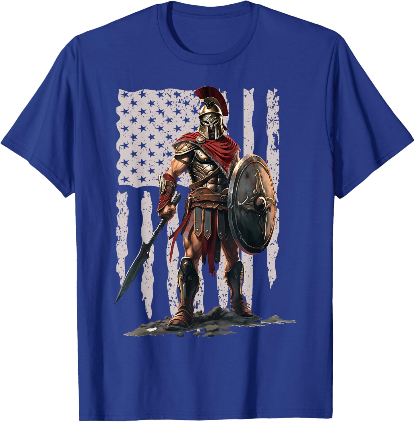 Spartan American Flag Patriotic USA Workout T-Shirt - T-Shirt | Royal