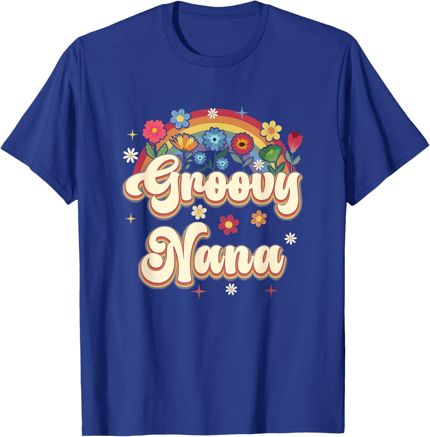 Groovy Nana Retro Hippie Peace Sign Floral Mothers Day T-Shirt - T-Shirt | Royal