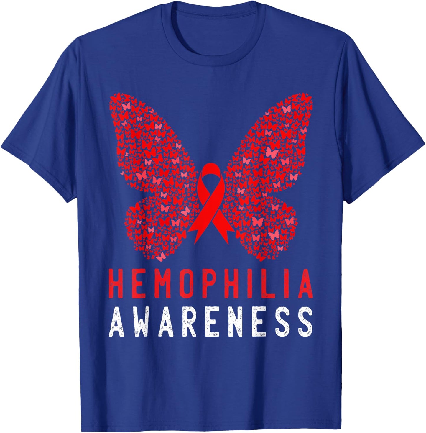 Butterfly Hemophilia Awareness Month Red Ribbon Support T-Shirt - T-Shirt | Royal
