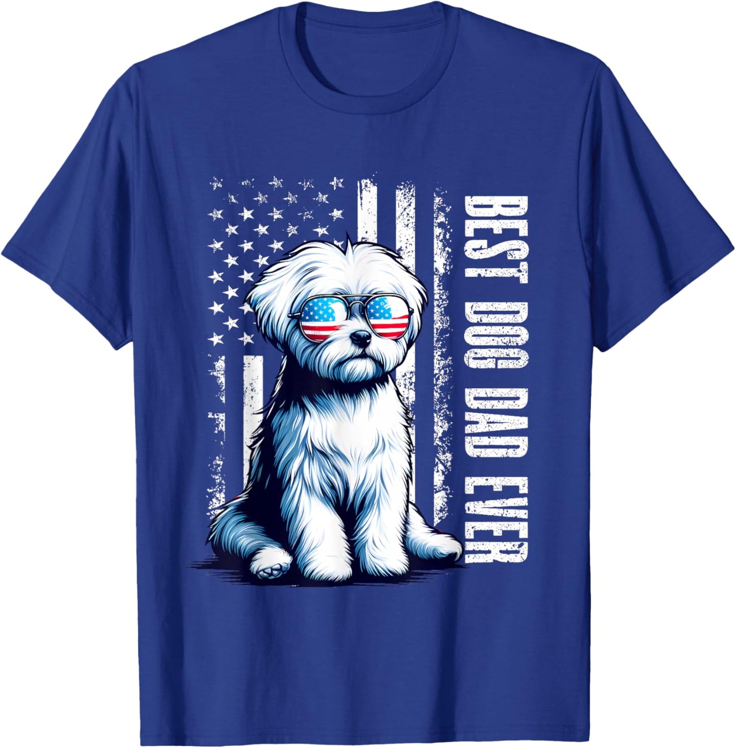 Vintage Best Dog Dad Ever Maltese Dog American Flag Outfit Women T-Shirt - T-Shirt | Royal