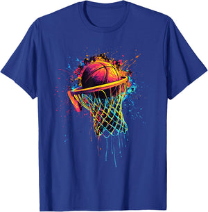 Colorful Basketball Tie Dye Color,Splash Basketball Hoop Net T-Shirt - T-Shirt | Royal