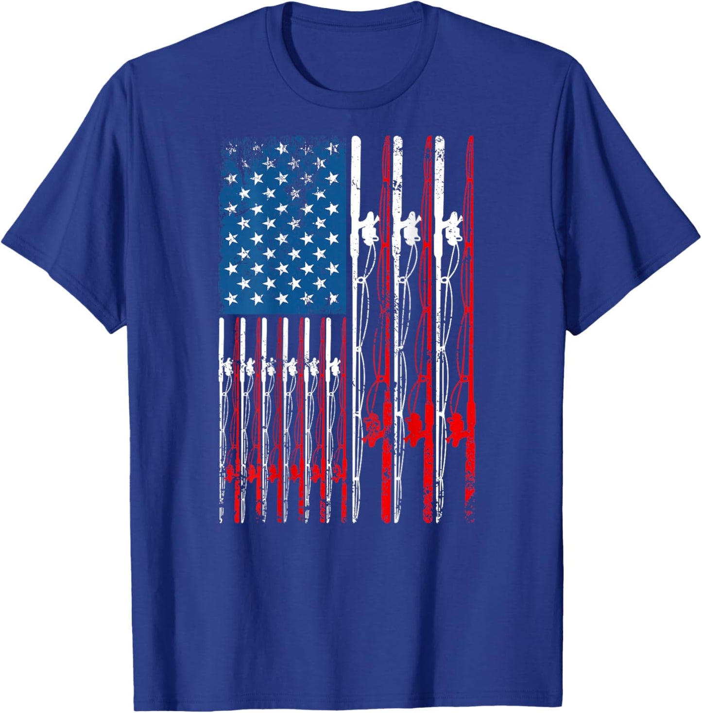 American Flag Fishing Rod Fishing Lover Vintage Fisherman T-Shirt - T-Shirt | Royal