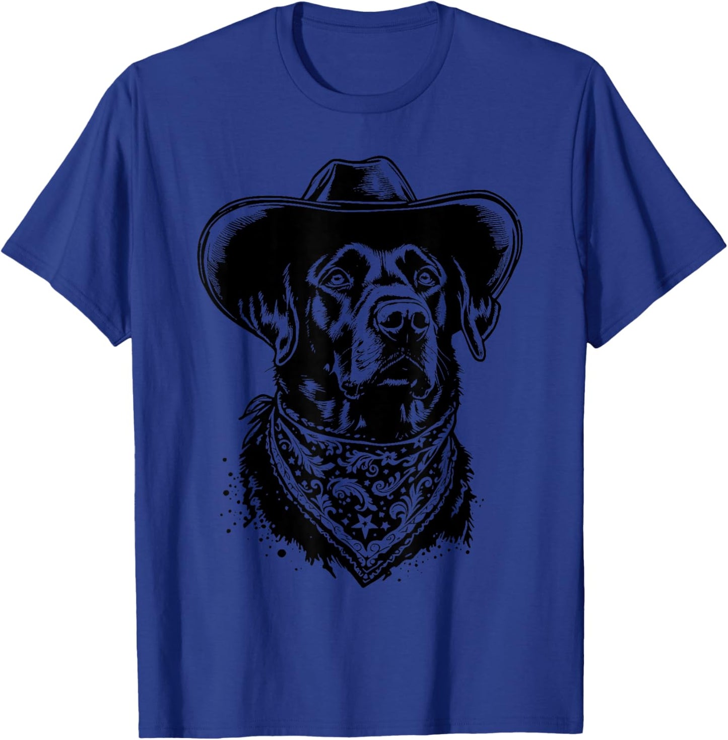 Retro Western Black Labrador Cowboy Hat and Bandana T-Shirt - T-Shirt | Royal
