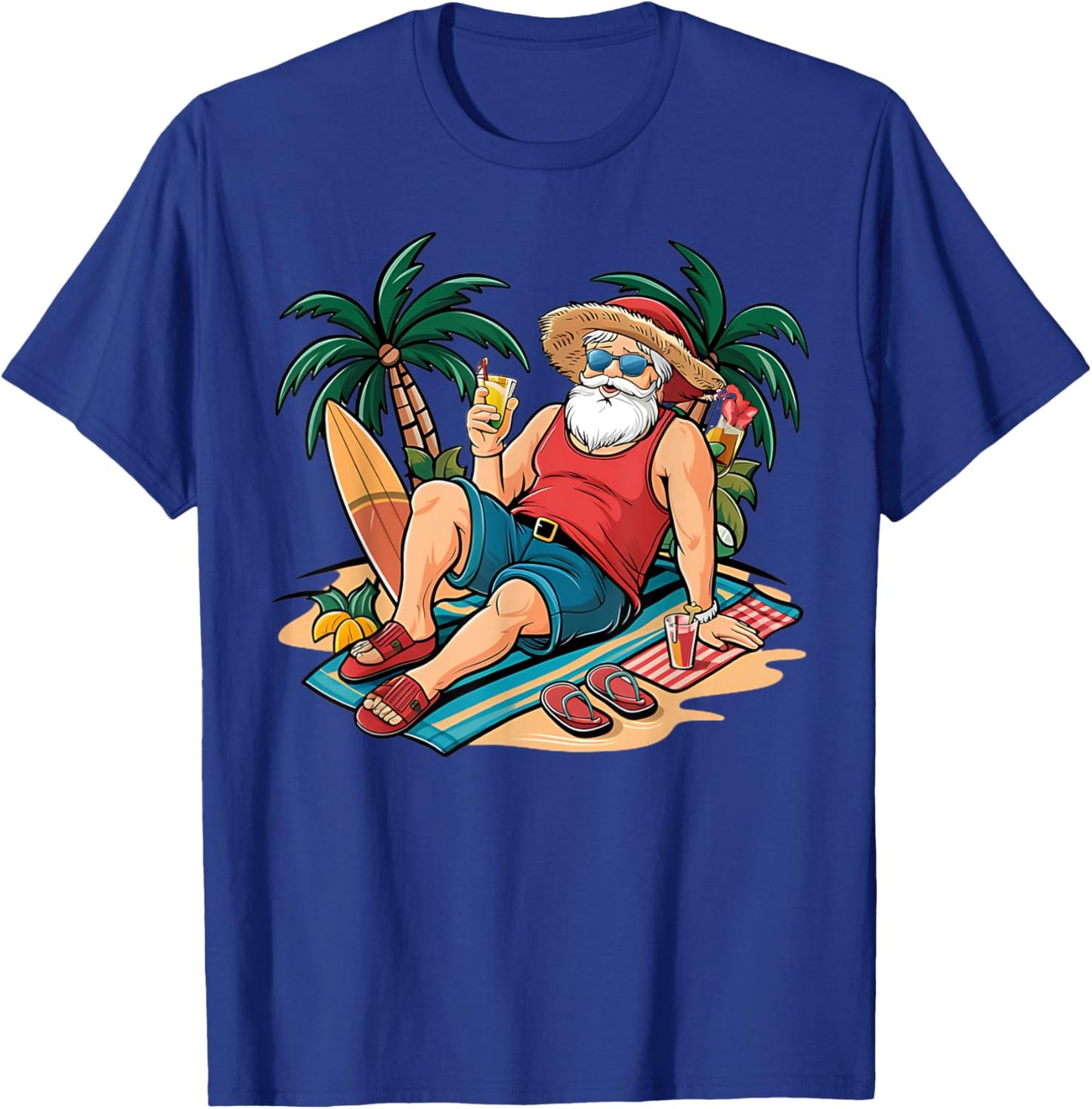 Christmas in July Santa on Beach Hawaiian Summer Vacation Men Women Kids T-Shirt - T-Shirt | Royal